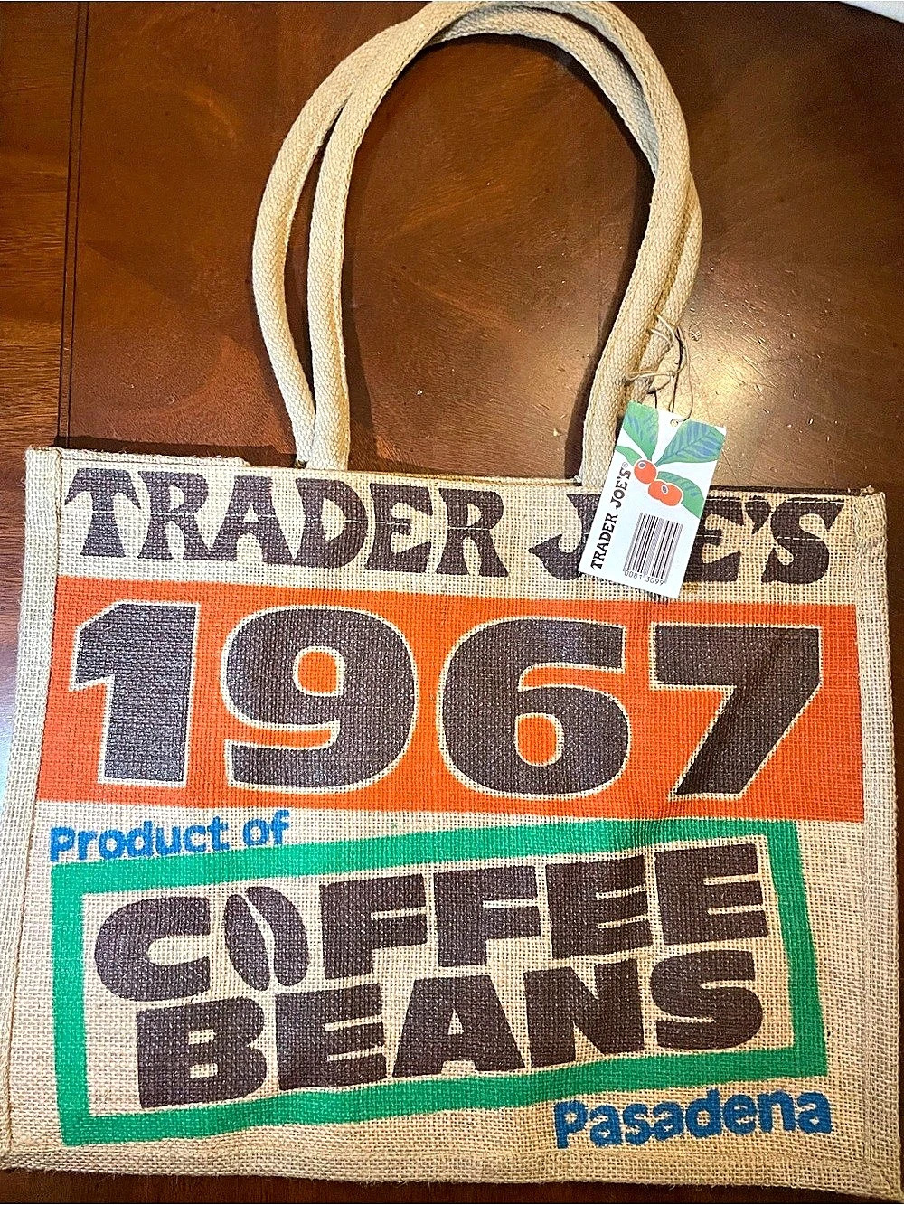 🍁Trader Joe's 1967 Coffee Beans tote Coffee Beans Tote in Brown & Green NWT